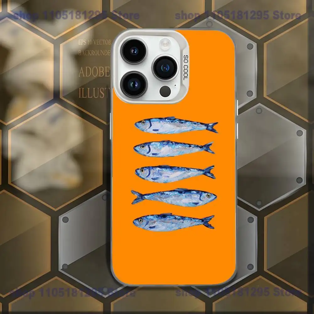 حافظة هاتف Sardines المعلبة لهاتف iPhone XR,17,16,15,14,13,12,11,Mini,Pro,E,MAX غطاء مقاوم للصدمات من الحلوى البيضاء غير اللامعة