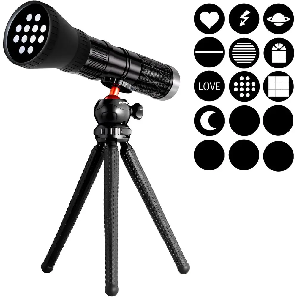 

4-Color Handheld Photography Lighting Kit with 15 GOBO ilters & Tripod, 6000mAh Rechargeable Photography lashlight with Diusion,