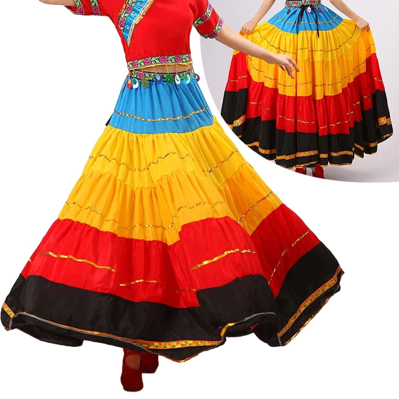 Roupa de dança tradicional Yi, estilo nacional, antigo dancewear étnico, vestido de dança mongol, saia prática folclórica