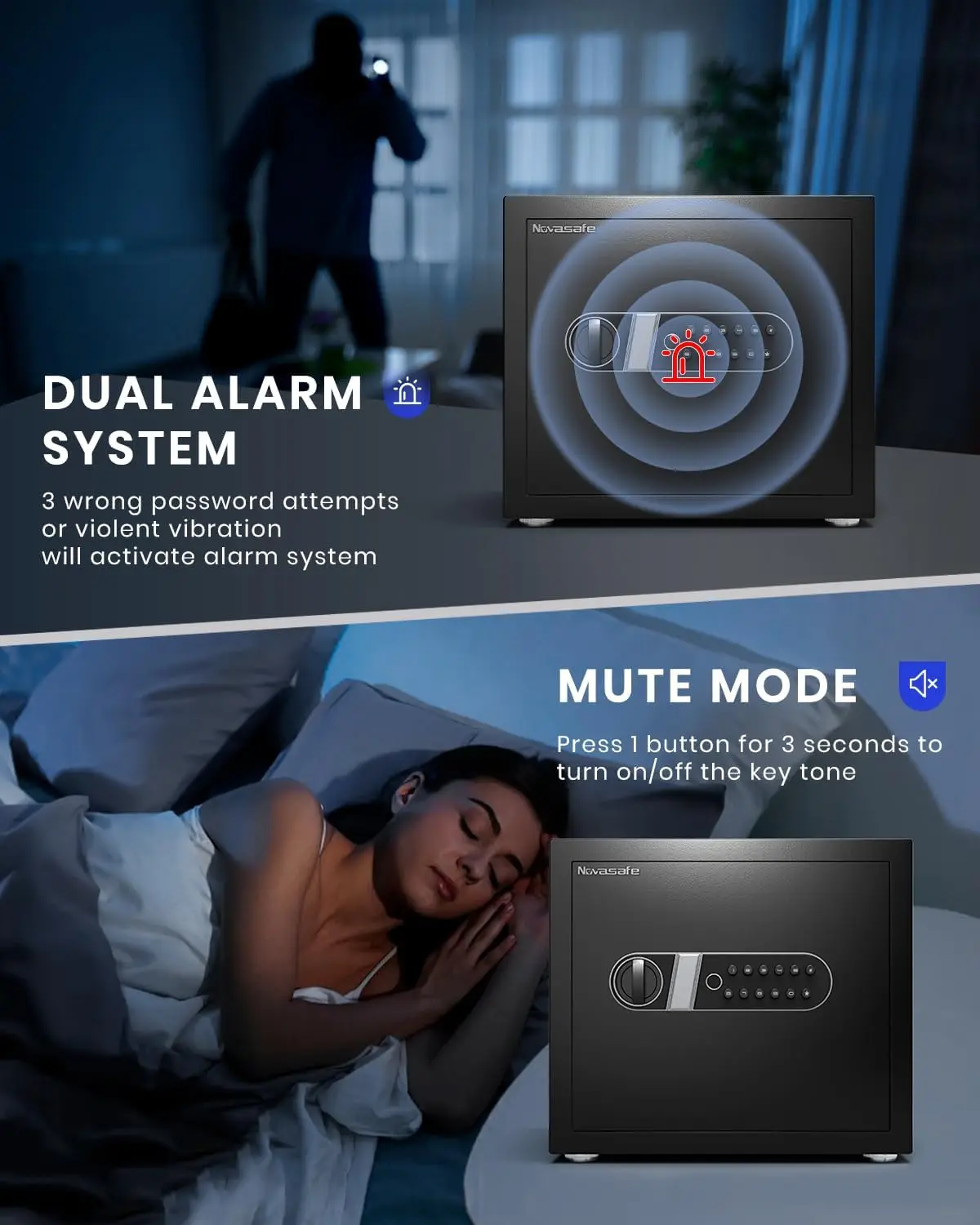 Biometric Safe, Fingerprint Home Safe Box with Fireproof Waterproof Bag & Key, 1.4 Cu ft Security Money Safe for Cash, Jewelry,