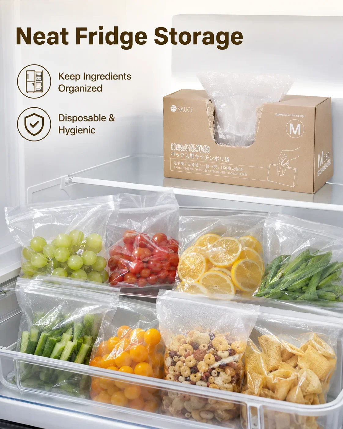 Food Grade Plastic Fresh Keeping Bags for Kitchen Refrigerator Storage Disposable Drawstring Food Preservation Bags