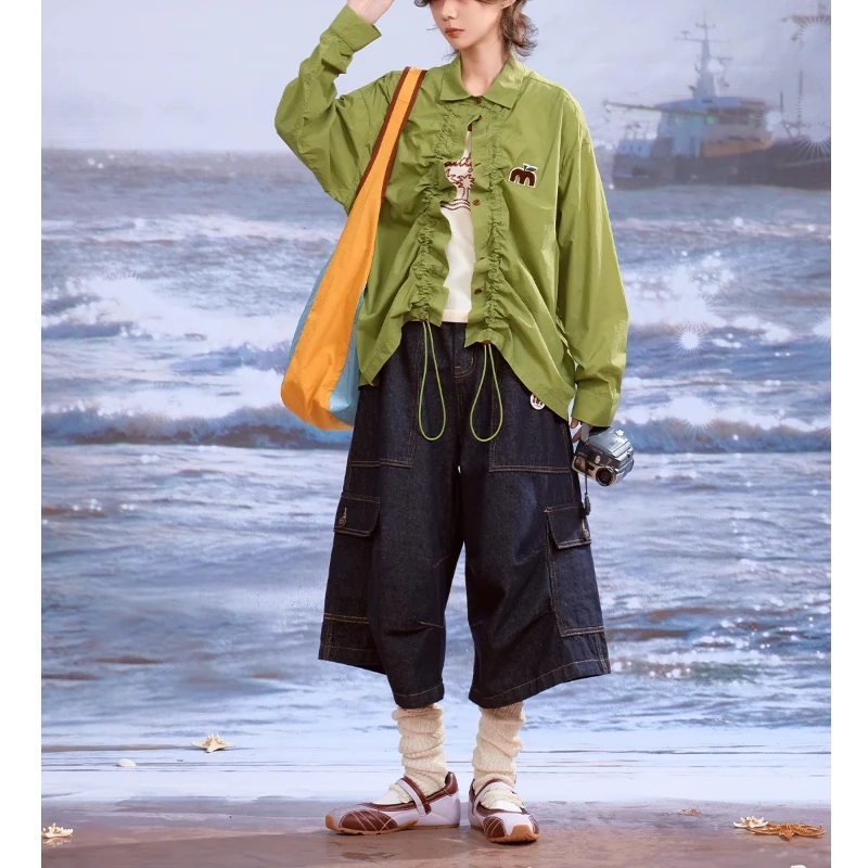 Japanese Pleated Fruit Embroidered Women's Coat New UV Protection UPF50+ Thin Versatile Original Yarn Sunscreen Clothing Ladies