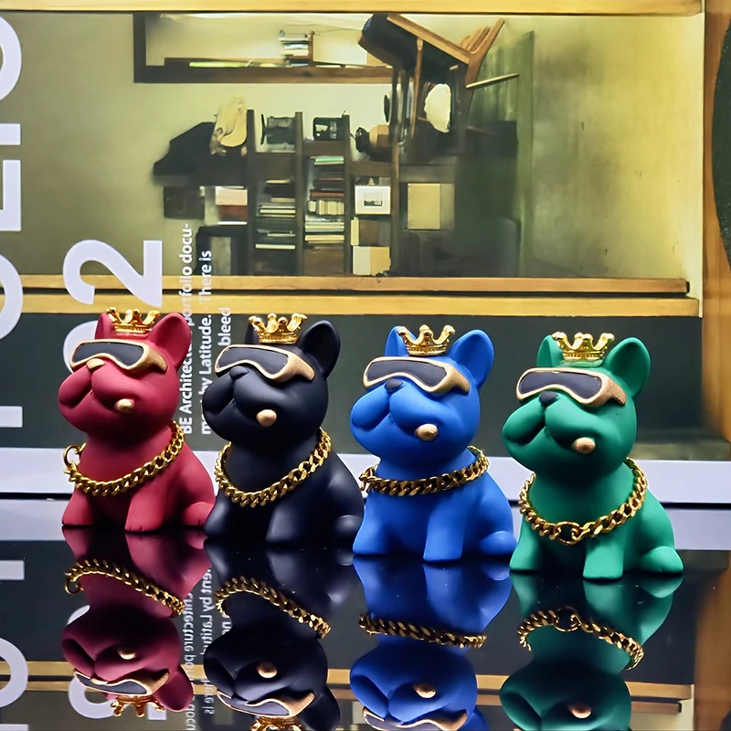 Home Decoration Resin Crowned French Bulldog Mini Figurine for Desk Bookshelf Office Elegant Gift Table Decoration Accessories