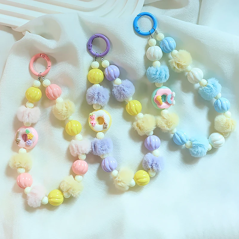 Beaded Mobile Phone Chain Candy-Colored Mobile Phone Lanyard Anti-fall Mobile Phone Case Hanger Cartoon Pumpkin Pattern Pendant