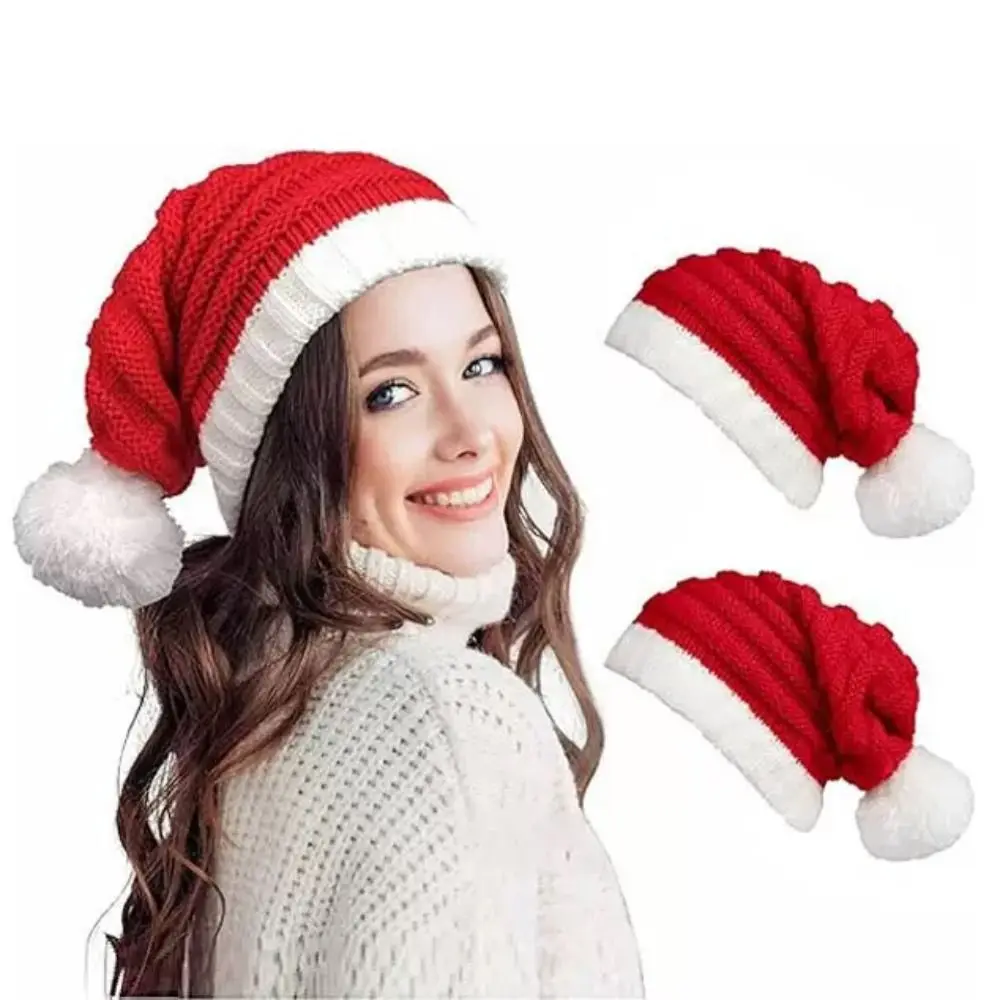 Santa Claus Christmas Knitted Hat Green Red Merry Christmas Hat Santa Beanie Hat Crochet Woolen Hat Striped Hat Female/Girls