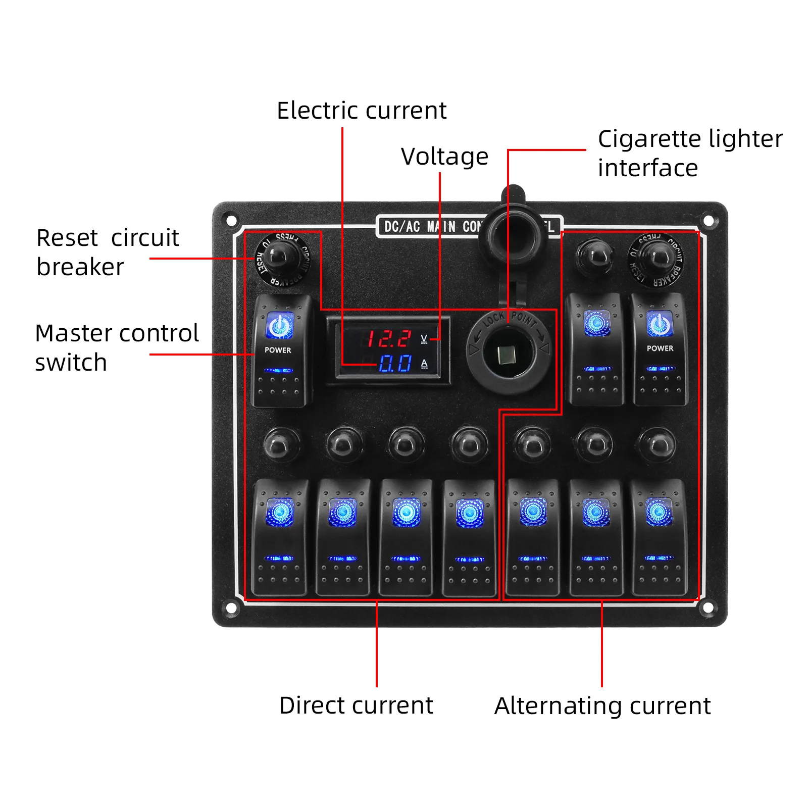 

24V 12V 10 Buttons Switch Panel For Boat Caravan Truck Trailer Marine LED Light Toggle Circuit Breaker Test Car Fuse Accessories