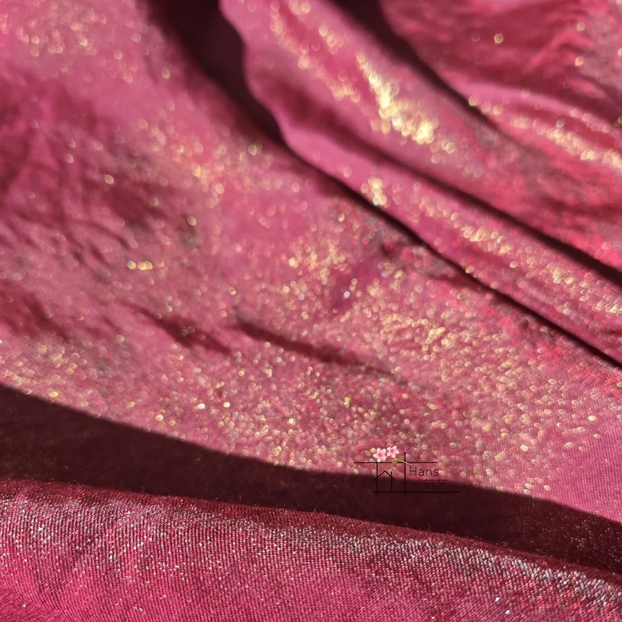 Shining gold powder fantasy color water light cotton satin fabric sewing Hanfu dress stage clothing soft fabric