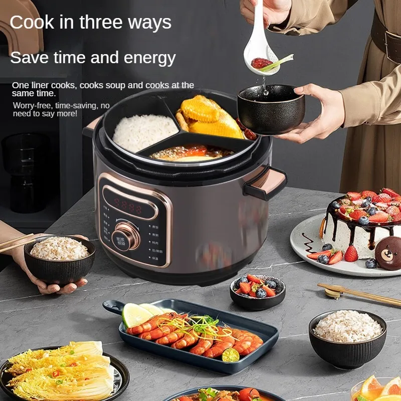 Stainless Steel Pressure Cooker with 5L Capacity 220V Three Compartment Inner Liner+standard Inner Liner