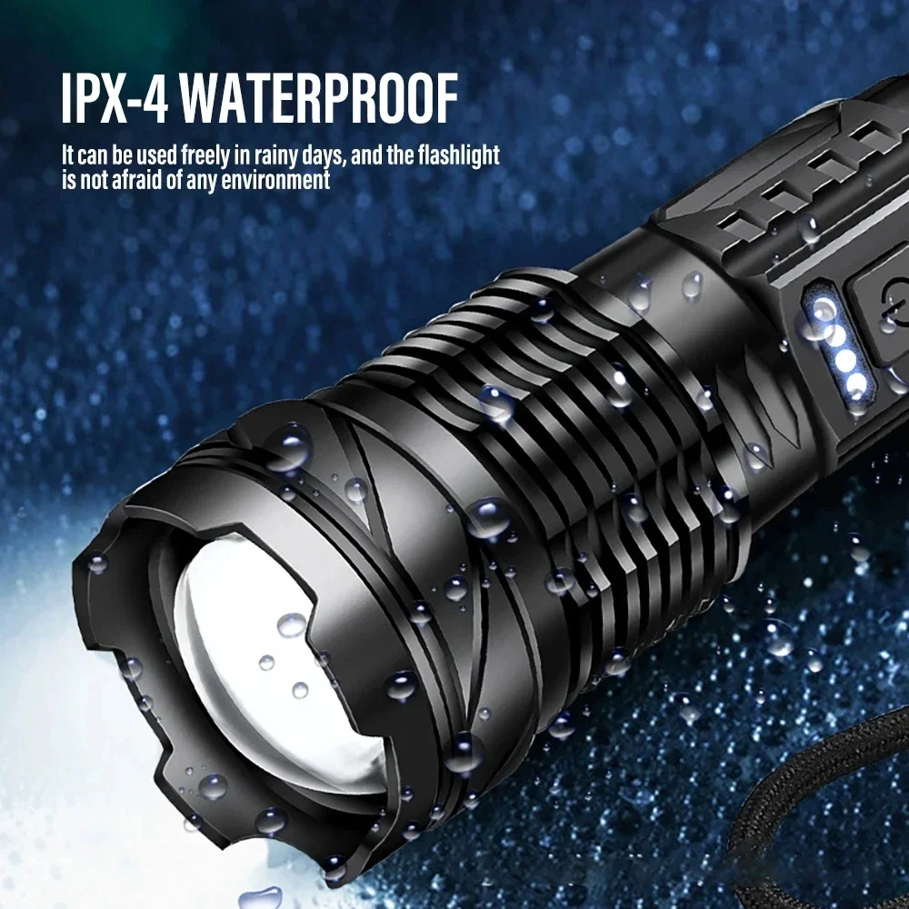 High Strong P70 Led Flashlights Telescopic Zoom Tactical Emergency Spotlights Built-in Battery USB Rechargeable Camping Torch