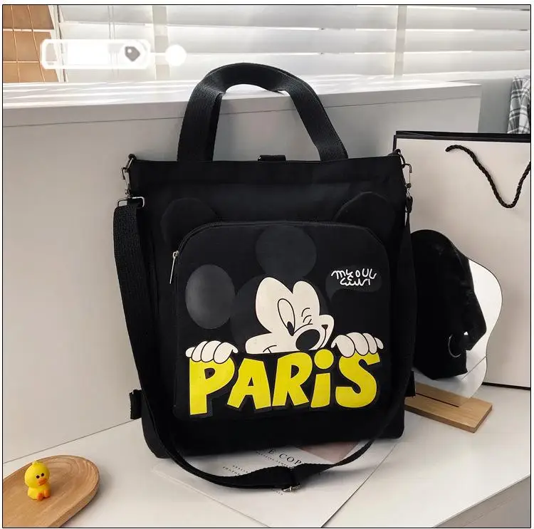 Disney New Female Single Shoulder Bags Cartoon Mickey Mouse Print Cute Crossbody Bags Large Capacity Canvas Girl Casual Handbags