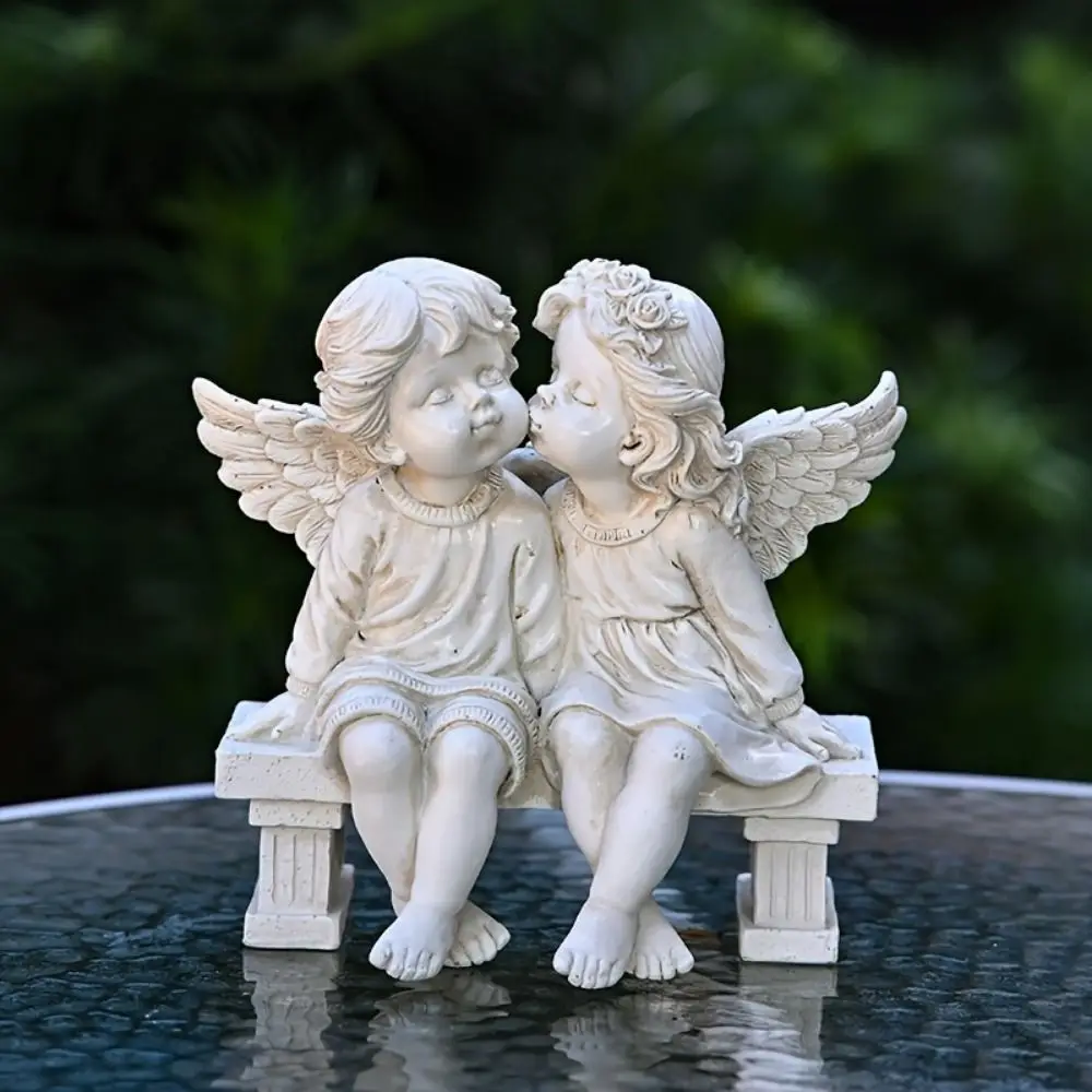 Classic Love-Themed Couples Angel Ornaments Charming Handcrafted Resin Angel Statue Cute Kissing Angel Figurine Valentine'S Day