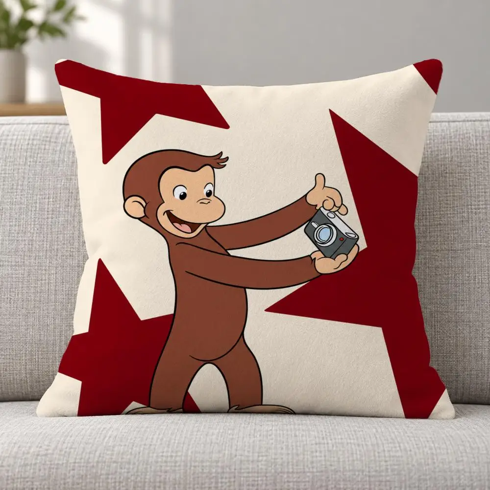Cartoon Classic C-Curious George Cushion Cover Soft Plush Decorative Sofa Bedroom Living Room Car Dorm Home Decor Gift