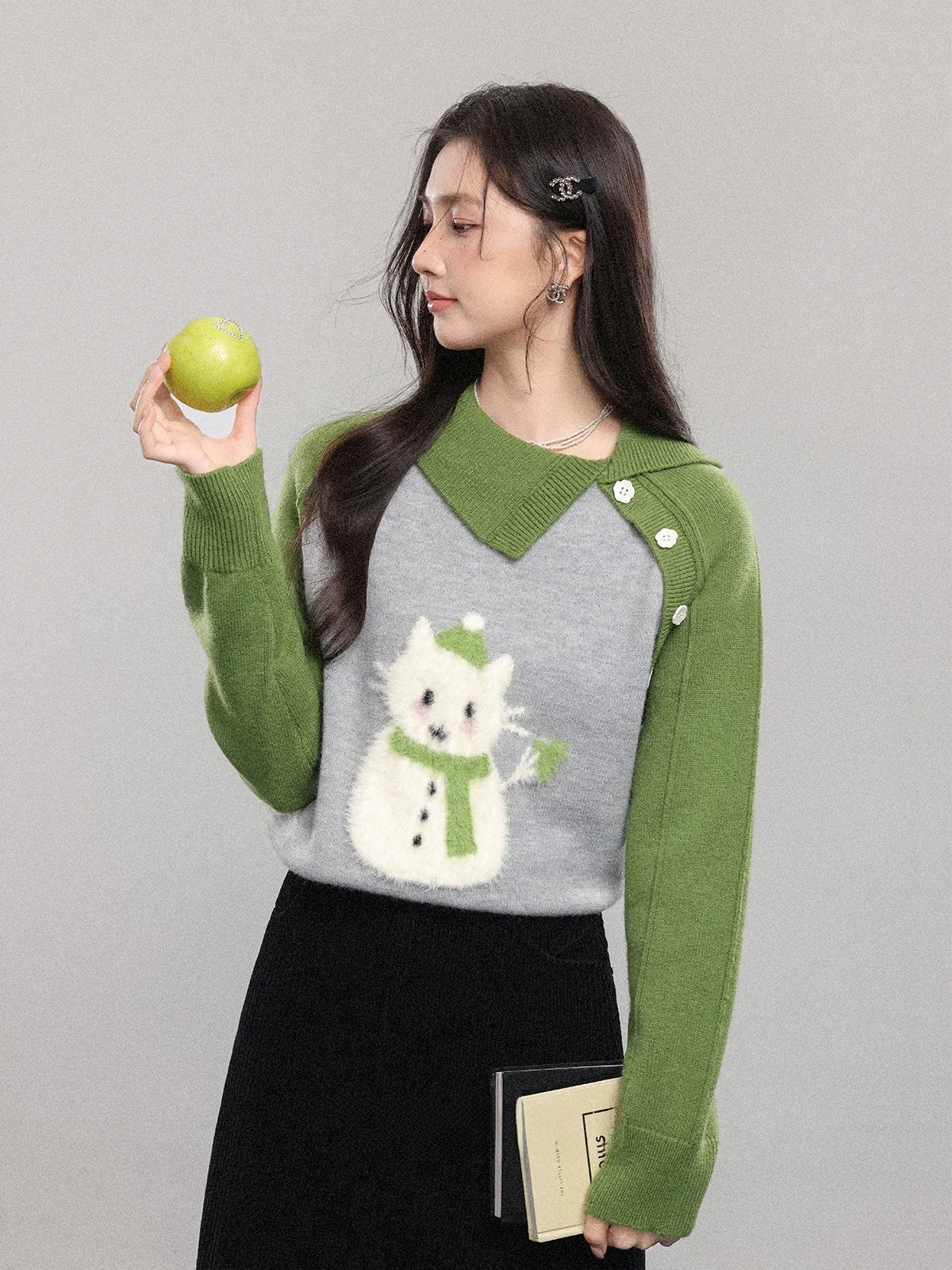 

ay Sweater Women's Autumn Winter Faion Outerwear Inner Match Diagonal Collar Splicing Design High Quali Casual Top