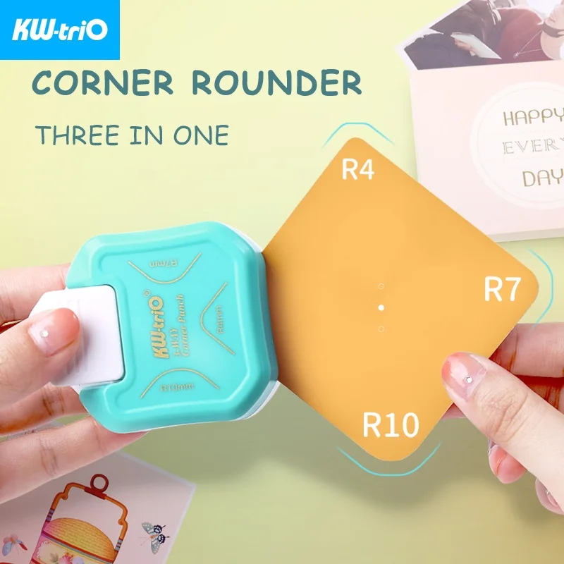 KW-triO 3-in-1 Corner Rounder Mini Corner Trimmer Punch R4/R7/R10mm Round Corner DIY Paper Card Photo Planner Cutting Supplies