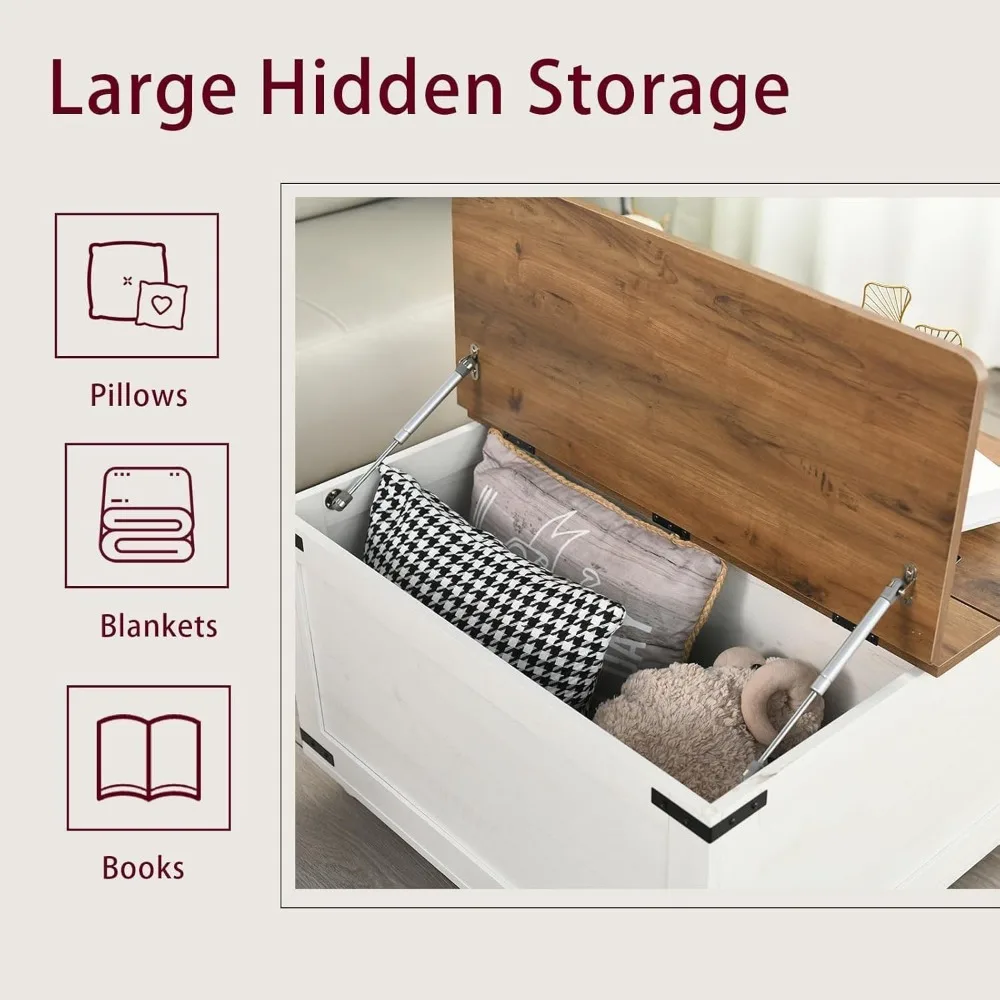 Farmhouse Coffee Table with Storage, Square Center Table with Large Hidden Storage Compartment, Large Lift Square Top