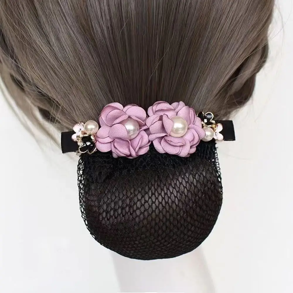 

Trendy Retro Pearl Elegant for Stewardess Nurse Flower Korean Style Headwear Women Spring Clip Hairnet Mesh Snood