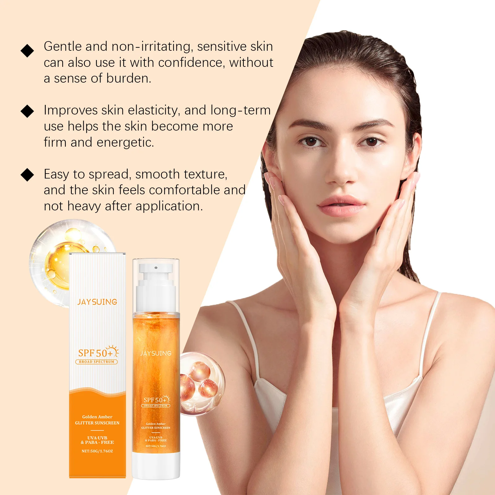 JAYSUING SPF 50+skin Sunscreen Deep Hydration Brighten Skin Tone Antioxidant Enhance Barrier UV Isolation Body Nourishing Cream