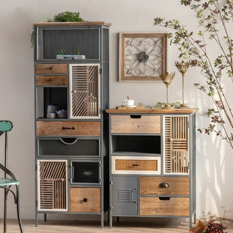 Industrial style dining bar wrought iron locker, wabi-**** retro old tea cabinet loft cafe storage cabinet