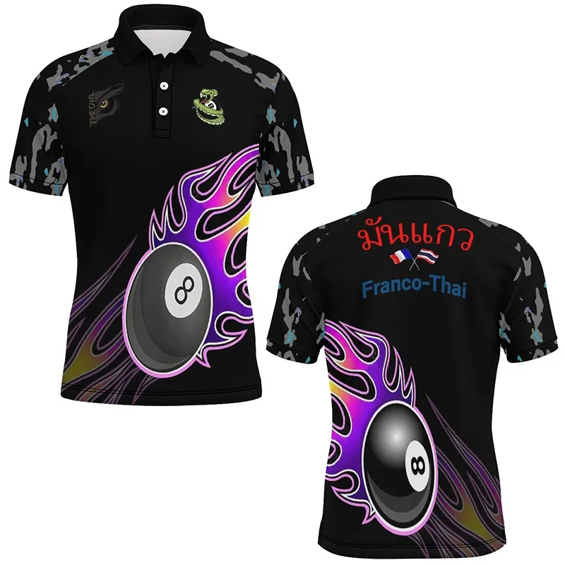 3D Funny Billiards Sportswear Polo Shirts For Men Summer Men\'s Billiard Gym Tops Streetwear Short Sleeve Lapel Oversized Tees
