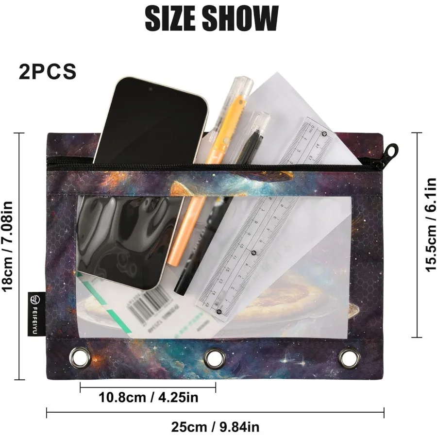 Teczki na dokumenty Star Cat z 3 ringami dla chłopców i dziewcząt, do szkoły, biura, na uczelnię, artykuły szkolne, motyw galaktyki, kosmosu, pizzy, kosmitów, etui na dokumenty, torba z motywem kosmicznym.