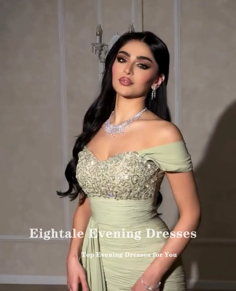 Eightale Abito da sera arabo Sweetheart Cap maniche Personalizzato Chiffon Sirena Prom Abito da cerimonia nuziale Abendkleider Hochzeit