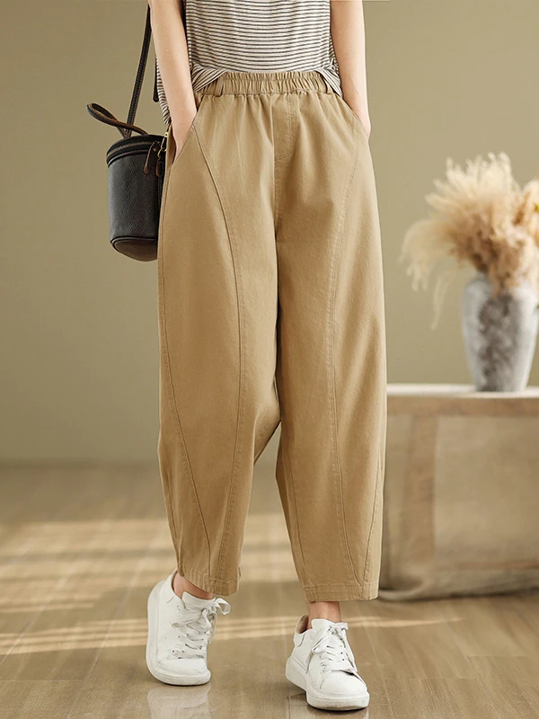 

Женские повседневные брюки из чистого хлопка в стиле ретро с лоскутным узором, новые весенние модели с эластичной талией, универсальные цветные облегающие брюки-харлан для женщин