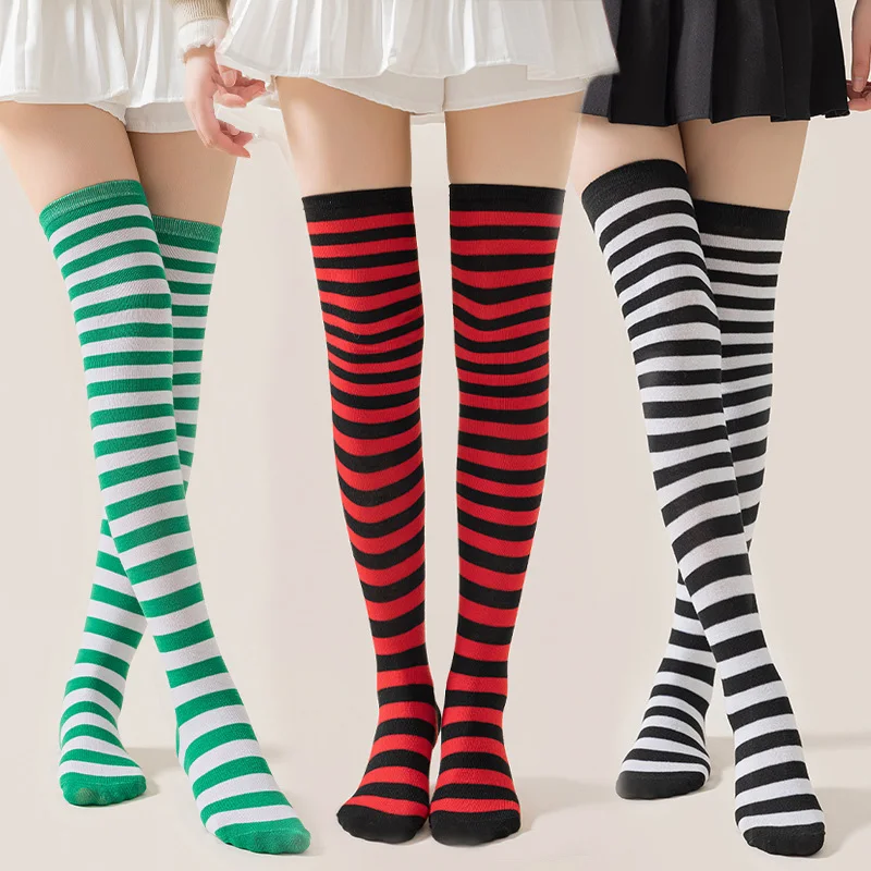 

Осень-зима, цветные полосатые чулки, японские гольфы, модные женские теплые сексуальные тонкие длинные носки, полосатые чулочно-носочные изделия