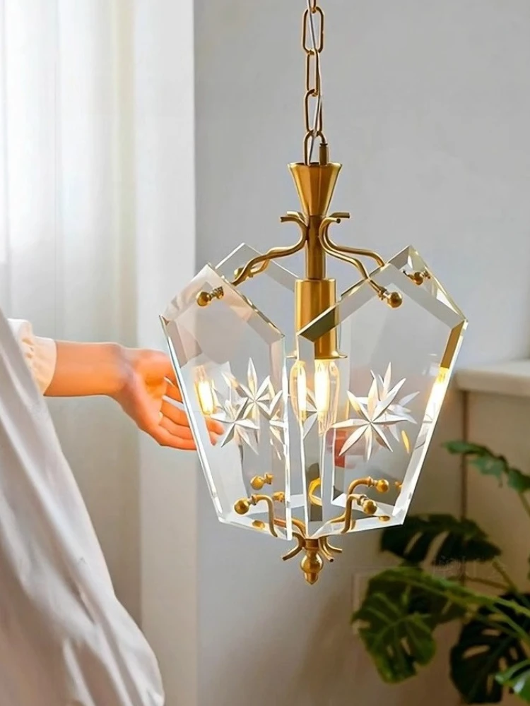 American Retro Glass snowflake Chandelier Medieval Luxury Restaurant Pendant Lights Vintage Pastoral Style Dining Table Bar Lamp