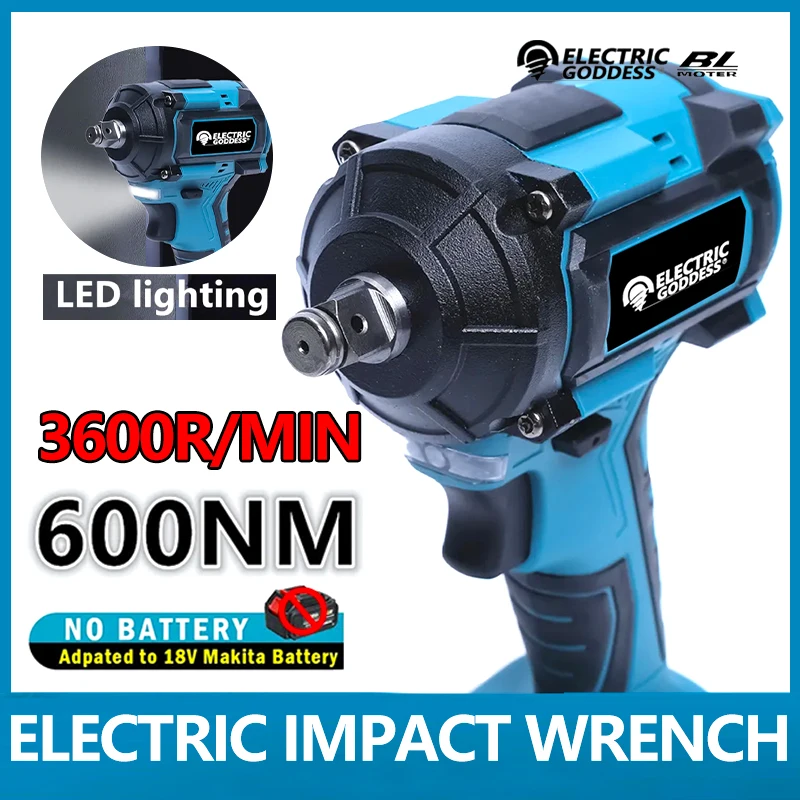 Electric Goddess 600N.m Brushless Impact Wrench LED Cordless Wrench Car Repair Only Tool For 18V Makita Battery