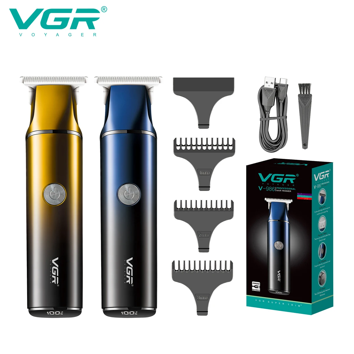 

VGR Трансграничный цифровой дисплей Парикмахерские масляные ножницы с постепенным корпусом Электрический фейдер Домашняя бритва для резьбы V-986