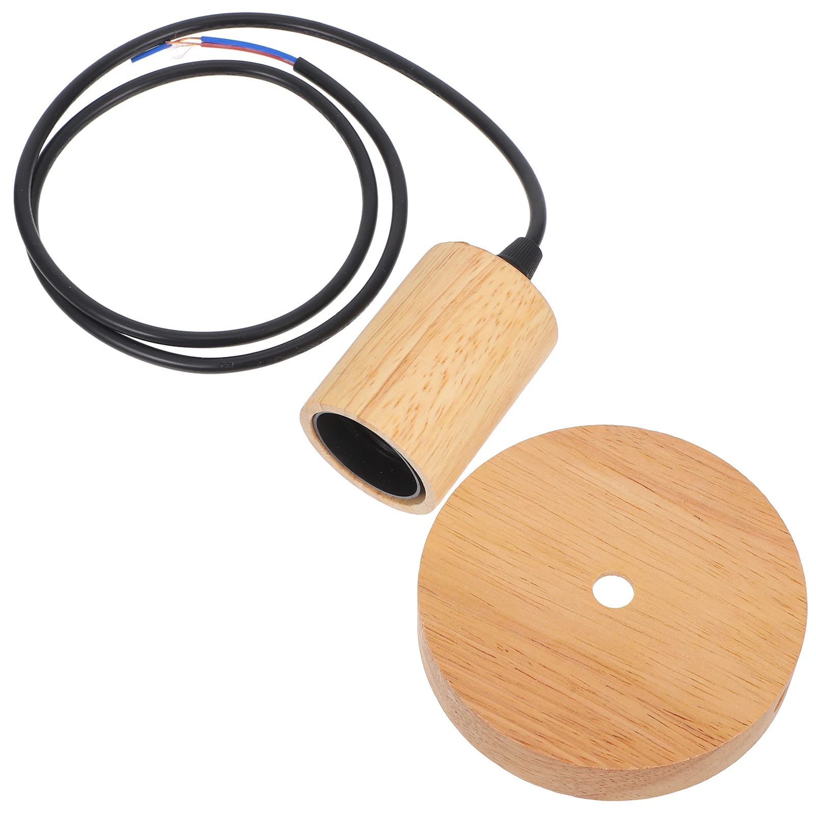 

Wooden Lamp Holder Vintage Round E27 Hanging Pendant Light Fixtures for Kitchen Dining Room Black Color Adjust Length