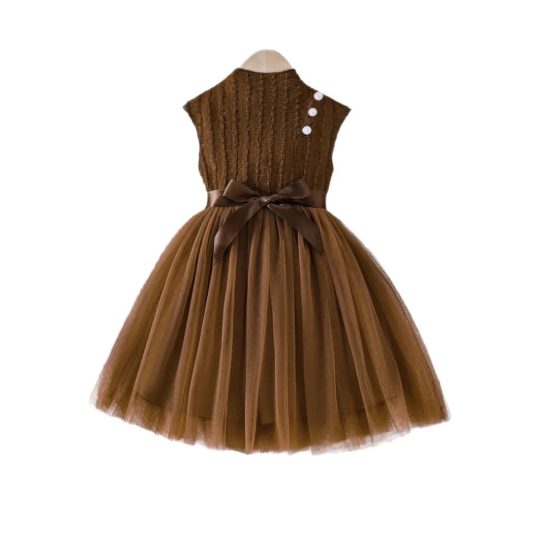 Kids Sleeveless Organza Tulle Dress Girls Princess Tutu Dress with Belt Birthday Party Gown For 3-8Y for 3-10Y