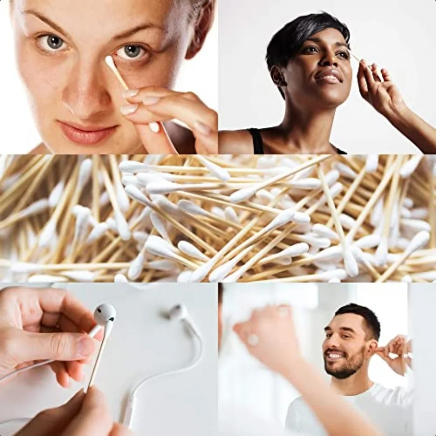 Tamponi di cotone di bambù biodegradabili Premium 500 Prodotti a scarto zero Punte Q composibili per orecchie Tampone di trucco senza plastica Sicurezza