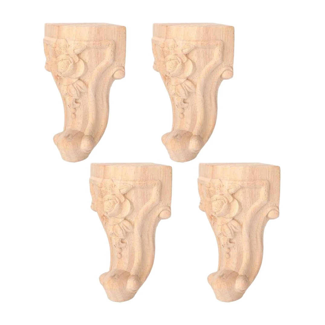 4 Pcs Furniture Legs European Style Cabinet Legs Wood Carved Table Foot Sofa Feet (15X6cm)