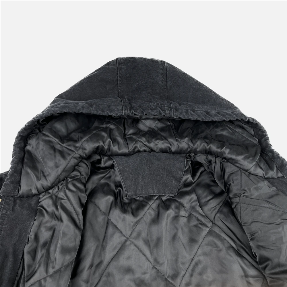 Washed Canvas Padded Jacket Men Unisex Zipper Hooded Coat Kanye Streetwear