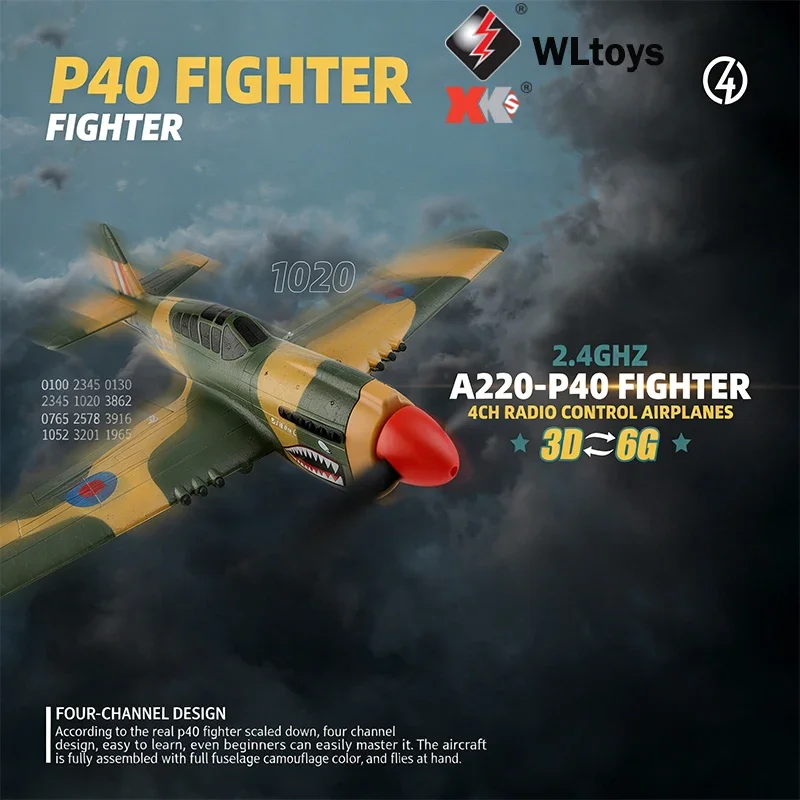 

Радиоуправляемый самолет Wltoys XK A220(P40) /A210(T40) 2.4G 4CH, истребитель Warhawk, 3D/6G гироскоп, 6-осевой, из пенопласта EPP, для улицы, игрушка для детей и мальчиков
