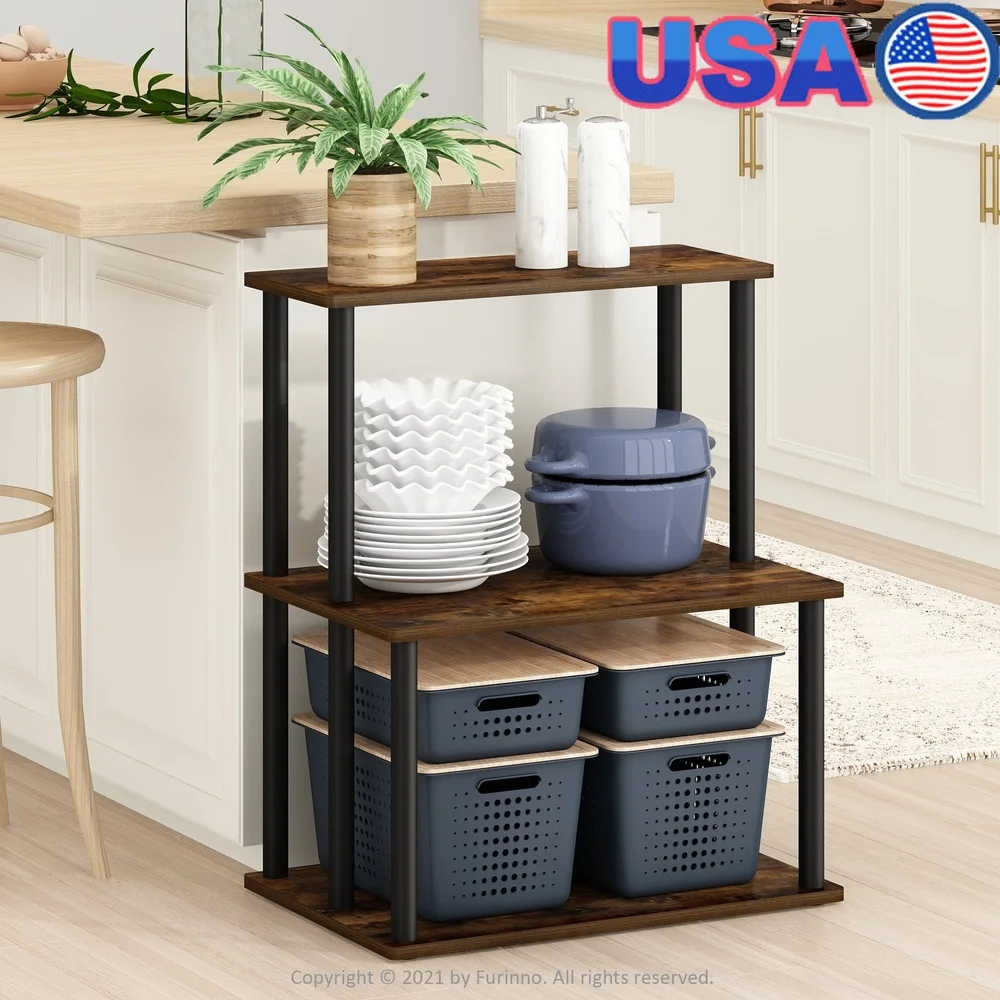 

3-Tier Kitchen Storage Shelf Toolless Assembly Durable Composite Wood Open Shelves Easy Clean Modern Design Utility Organizer