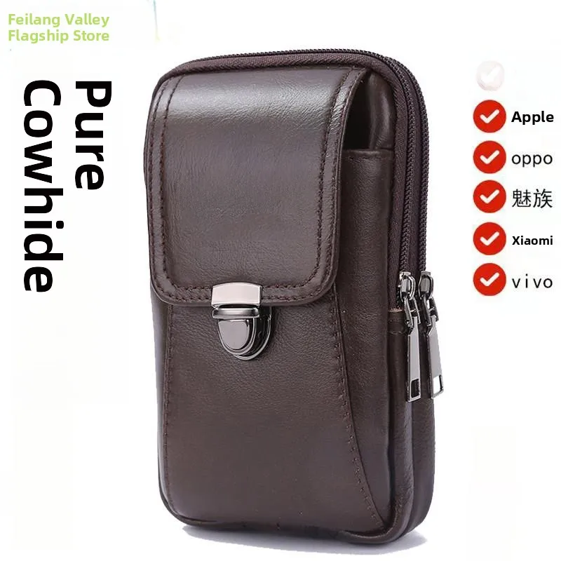Riñonera para Hombre, Bolsa Universal para Teléfono, Multifuncional, con Cinturón, para Trabajo de Construcción, Duradera, de Cuero Vacuno, para Teléfono Móvil