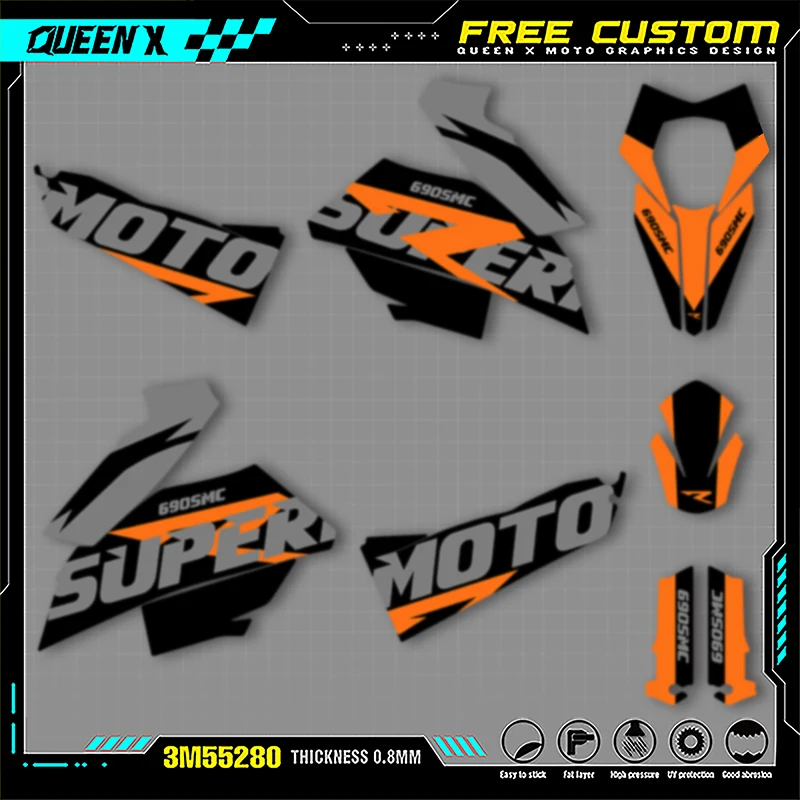 

Queen X MOTOR Motorcycle Graphics Background Decals Stickers Kits For KTM SMR690 R 2007 2008 2009 2010 2011 008
