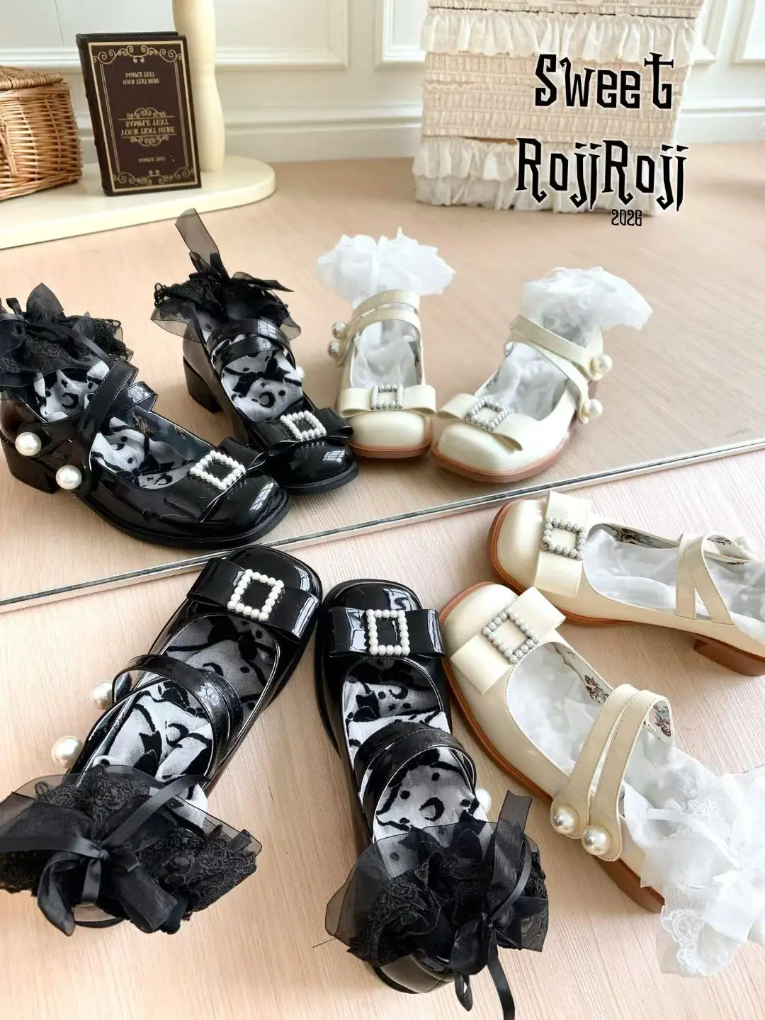 Japanese KC Harajuku Gentle Ballet Socks Women's Spring Lace Bow Mid-calf Socks Lolita Gothic Cotton Sweet Socks