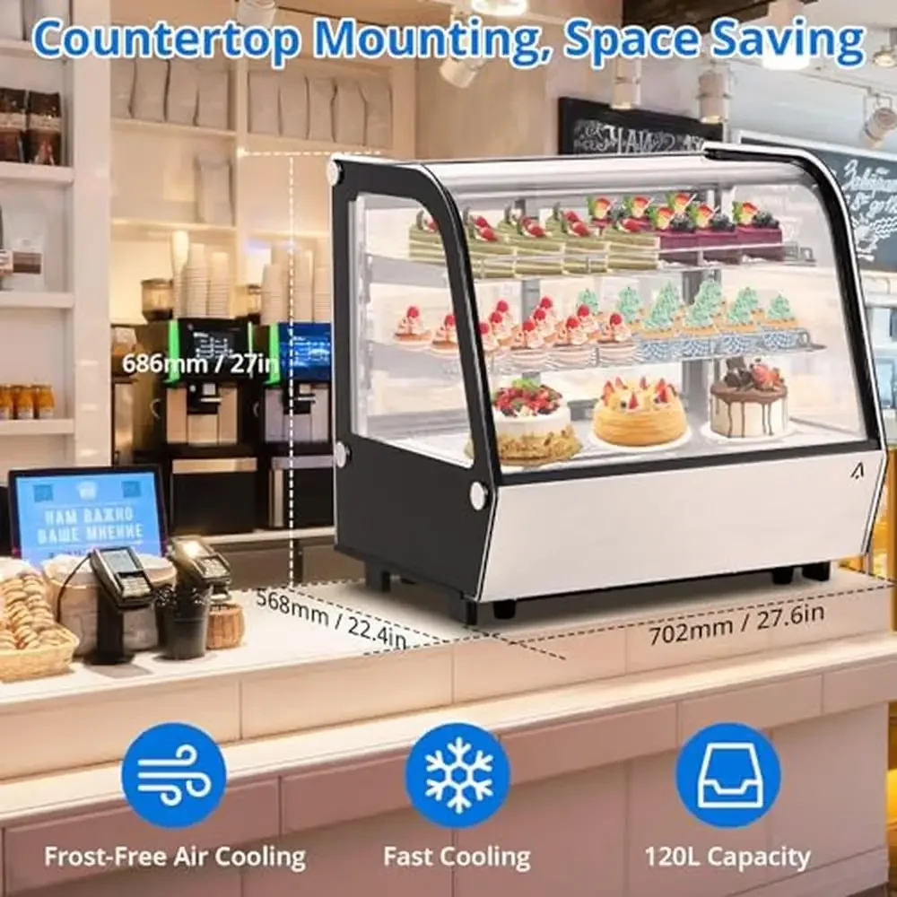 Commercial Refrigerated Display Case 4.2 Cu.Ft LED Lighting Auto Defrost Air-Cooling Rear Sliding Door Café Showcase