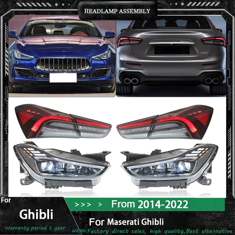 

Автомобильные фары + задний фонарь для Maserati Ghibli 2014-2022, обновленные фары, светодиодные фары, автоаксессуары, DRL Plug and Play