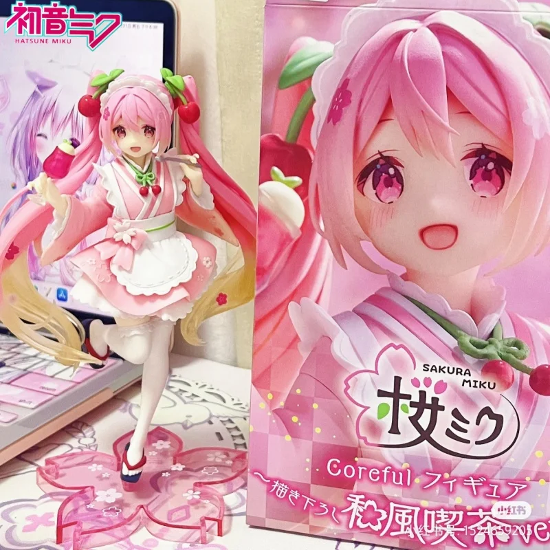 Original Hatsune Miku Coreful Sakura Wafuu Kissa Ver. Maid Figure Anime Figurine Model Gk Collectible Toy Kawaii Gift