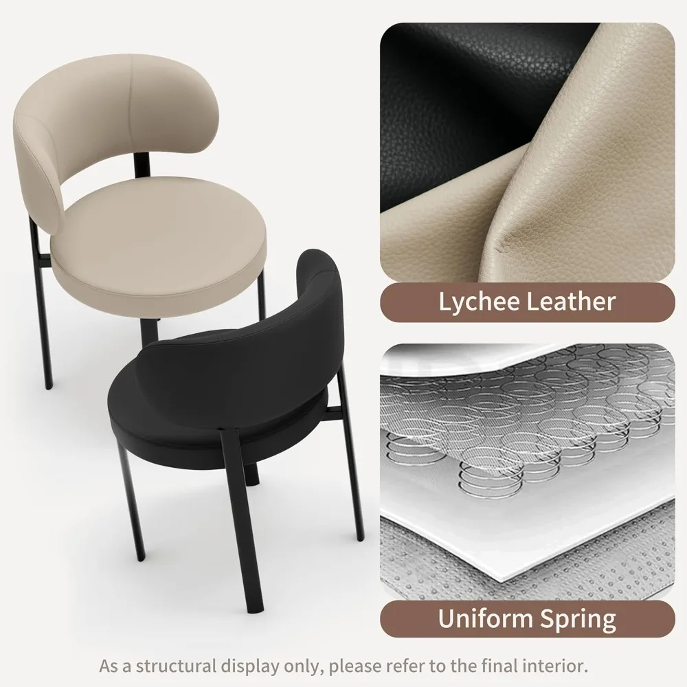 Set di sedie da pranzo Morden, sedia della metà del secolo con schienale curvo, sedile rotondo imbottito, gambe in acciaio al carbonio, pelle testurizzata