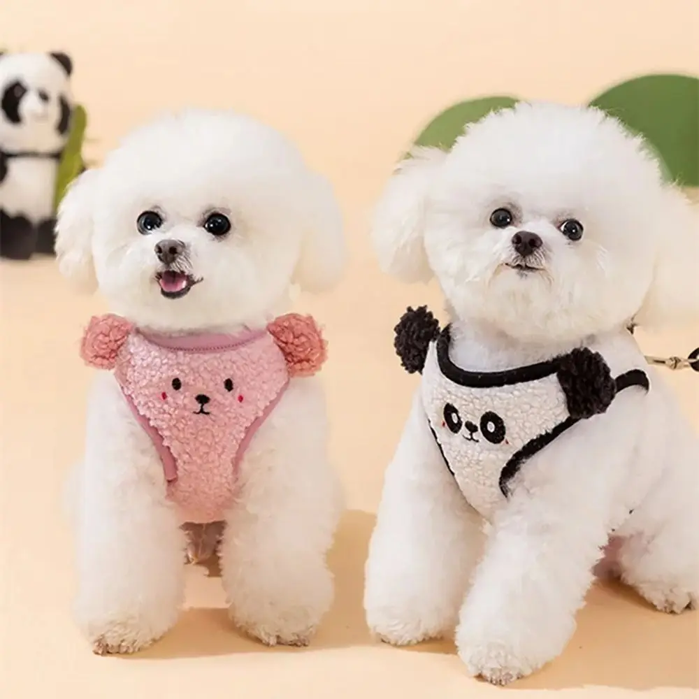 Cute Fleece Panda Pattern Puppy Chest Back Breathable Pet Harness Small Medium Dog Outdoor Traction Cat Collar Accessories