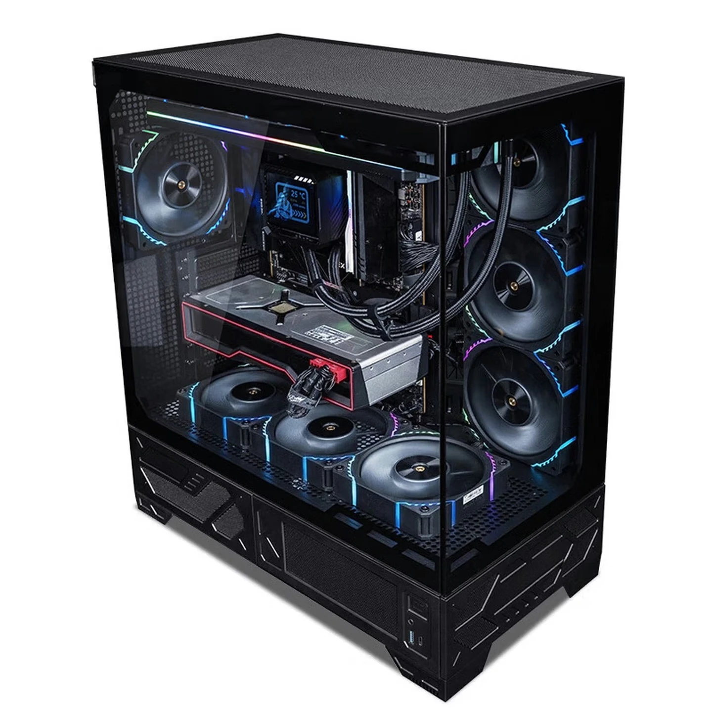 Without Fan Black ATX Gaming Computer Desktop Case, Support 360 Water Cooling 270 ° Sea View Room