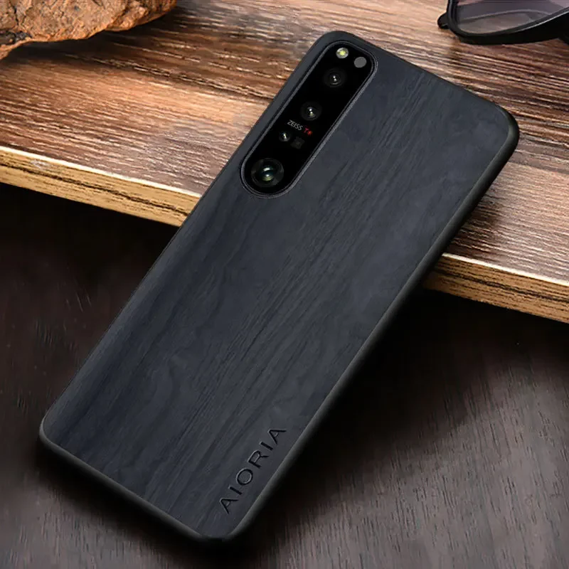 for Sony Xperia 5 10 1 VII VI V IV III ACE II Pro-I Case Wood Texture PU Leather Soft Shockproof Cover Anti-fingerprint Shell