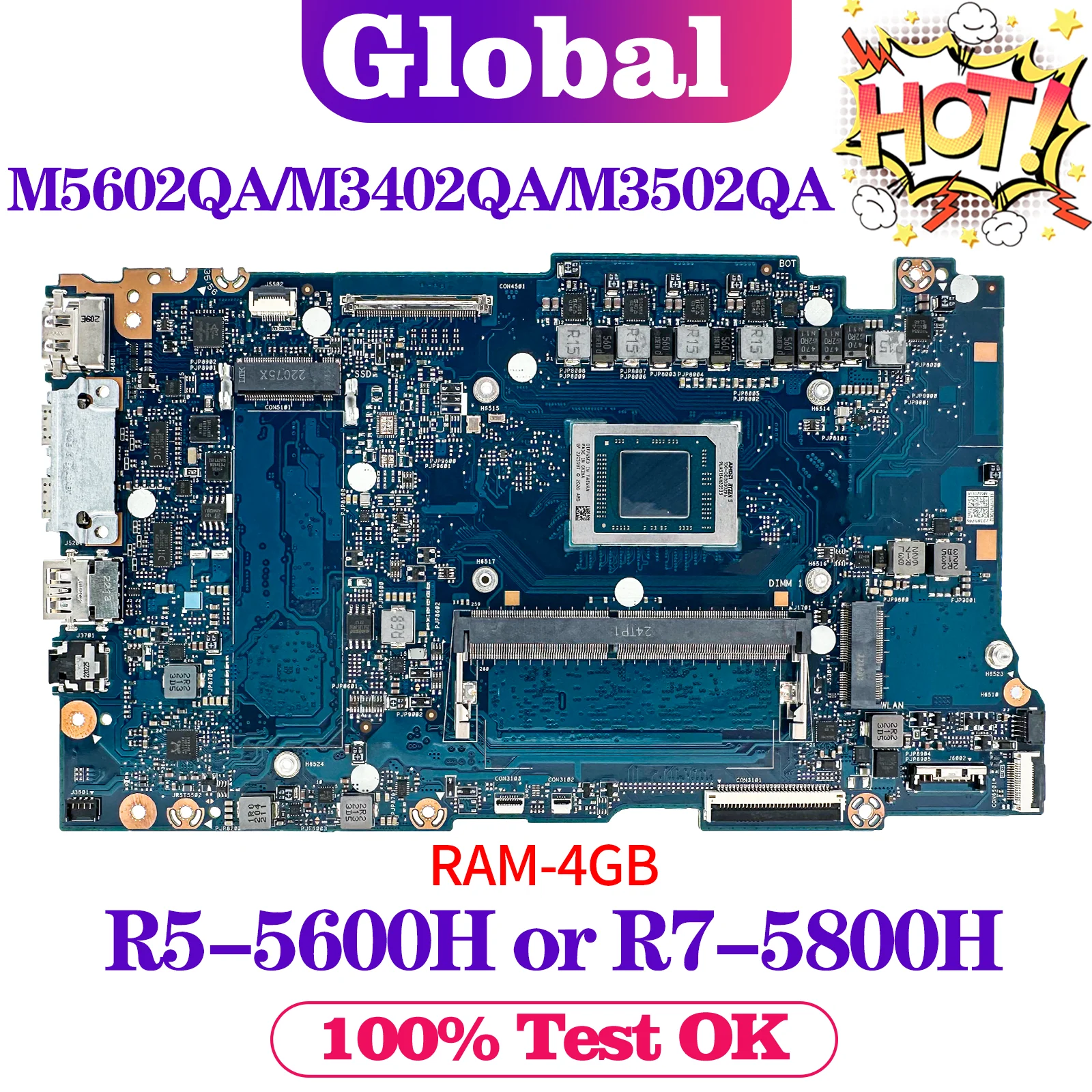 

KEFU M3402QA Mainboard For ASUS M5602QA M3402Q M5602Q M3502QA D3502QA Laptop Motherboard R5-5600H R7-5800H 4GB-RAM