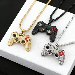 Hip Hop Black Gold Plated Crystal Game Controller Pendant Necklace For Men Boys Jewelry Birthday Gifts