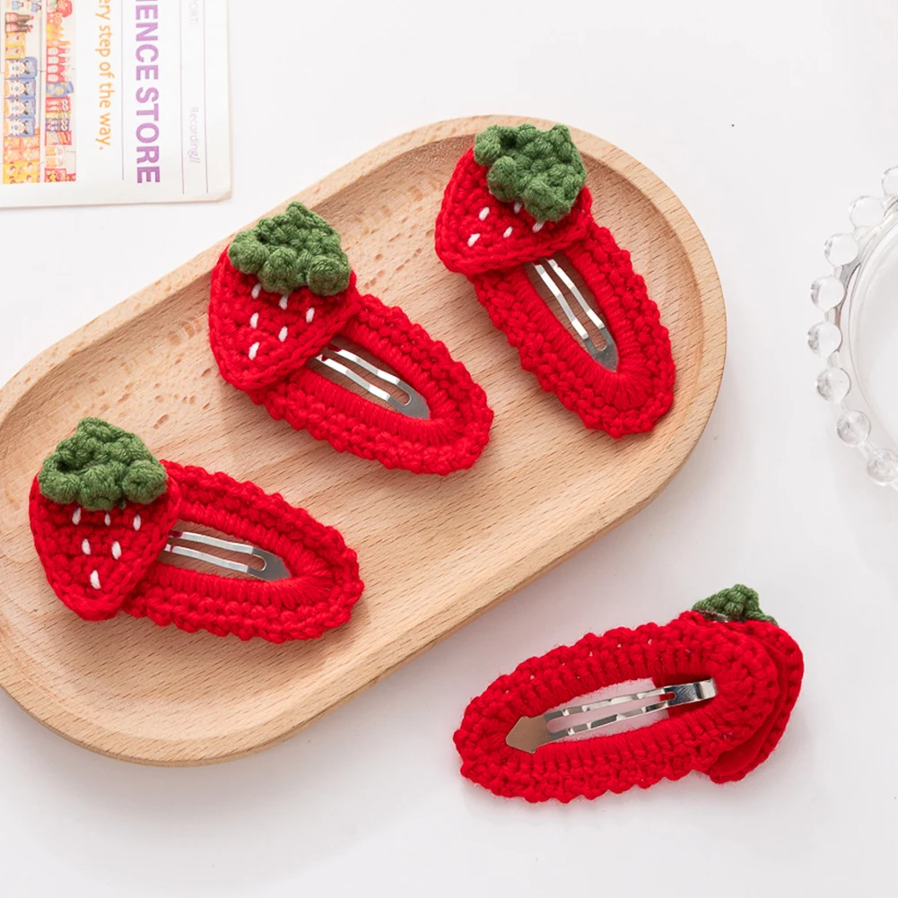 

Handmade Crocheted Strawberry Hair Clips for Newborn Princess Girls Cotton Yarn Snap Hairpins Red Hairgrips Kids BB Barrettes